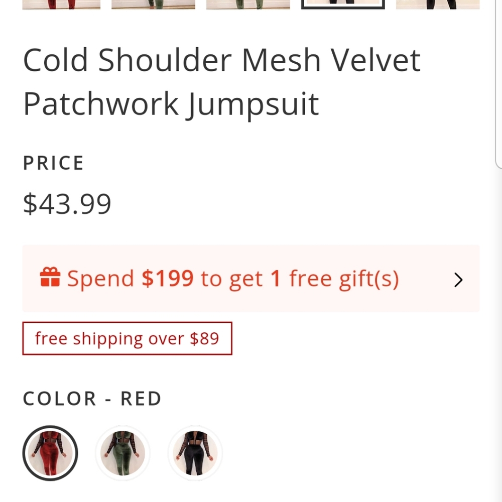 Cold Shoulder Mesh Red Velvet Patchwork Jumpsuit … - image 3